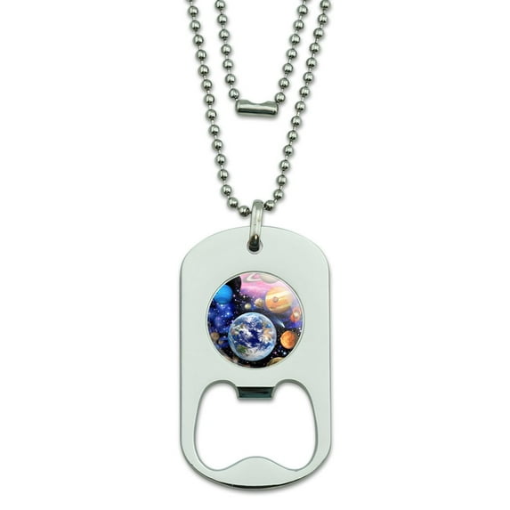 Planets Solar System Earth Nebula Military Dog Tag Bottle Opener Pendant