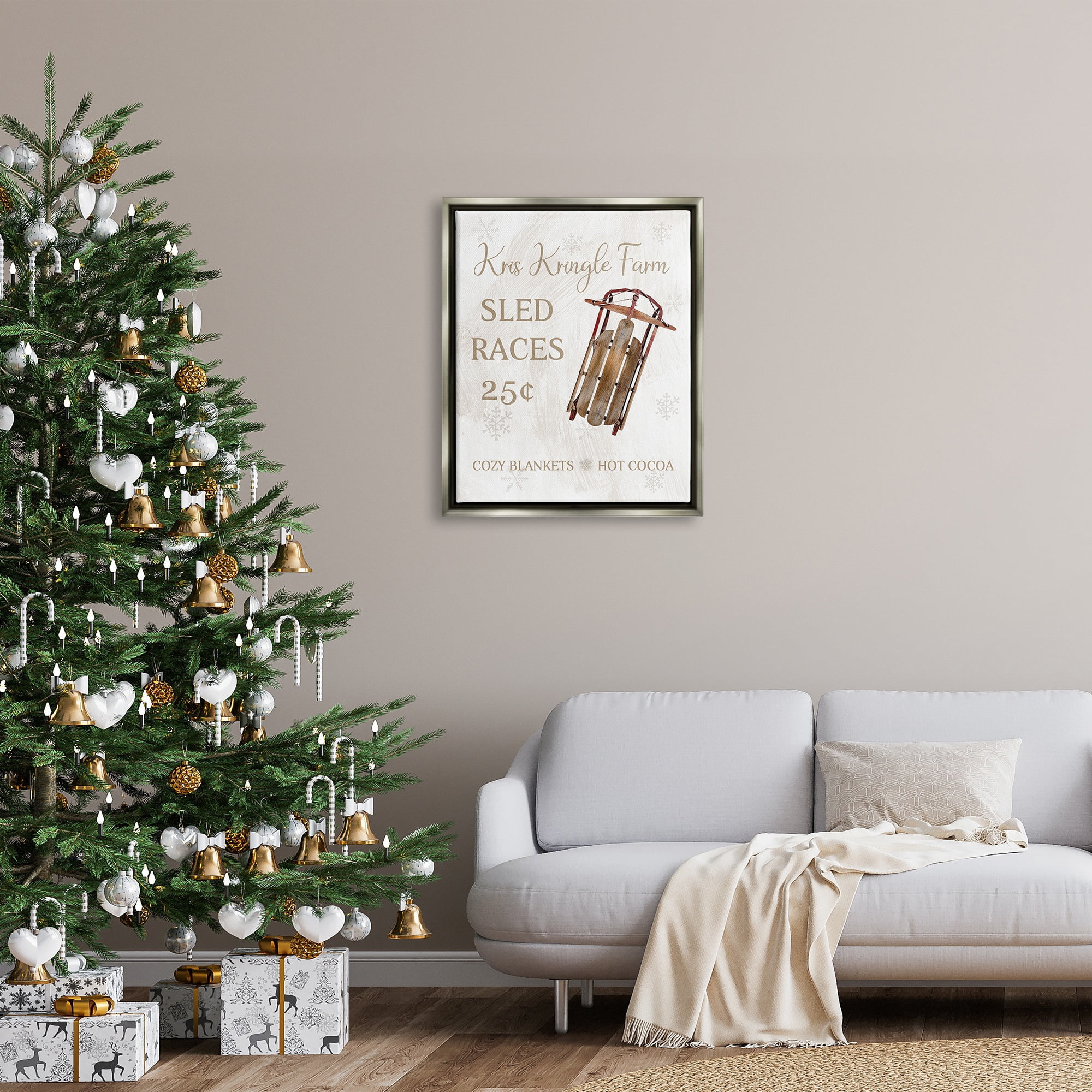 Stupell Industries Sled Races Holiday Sign Holiday Painting Gray Floater Framed Canvas Art Print Wall Art, 25 x 31