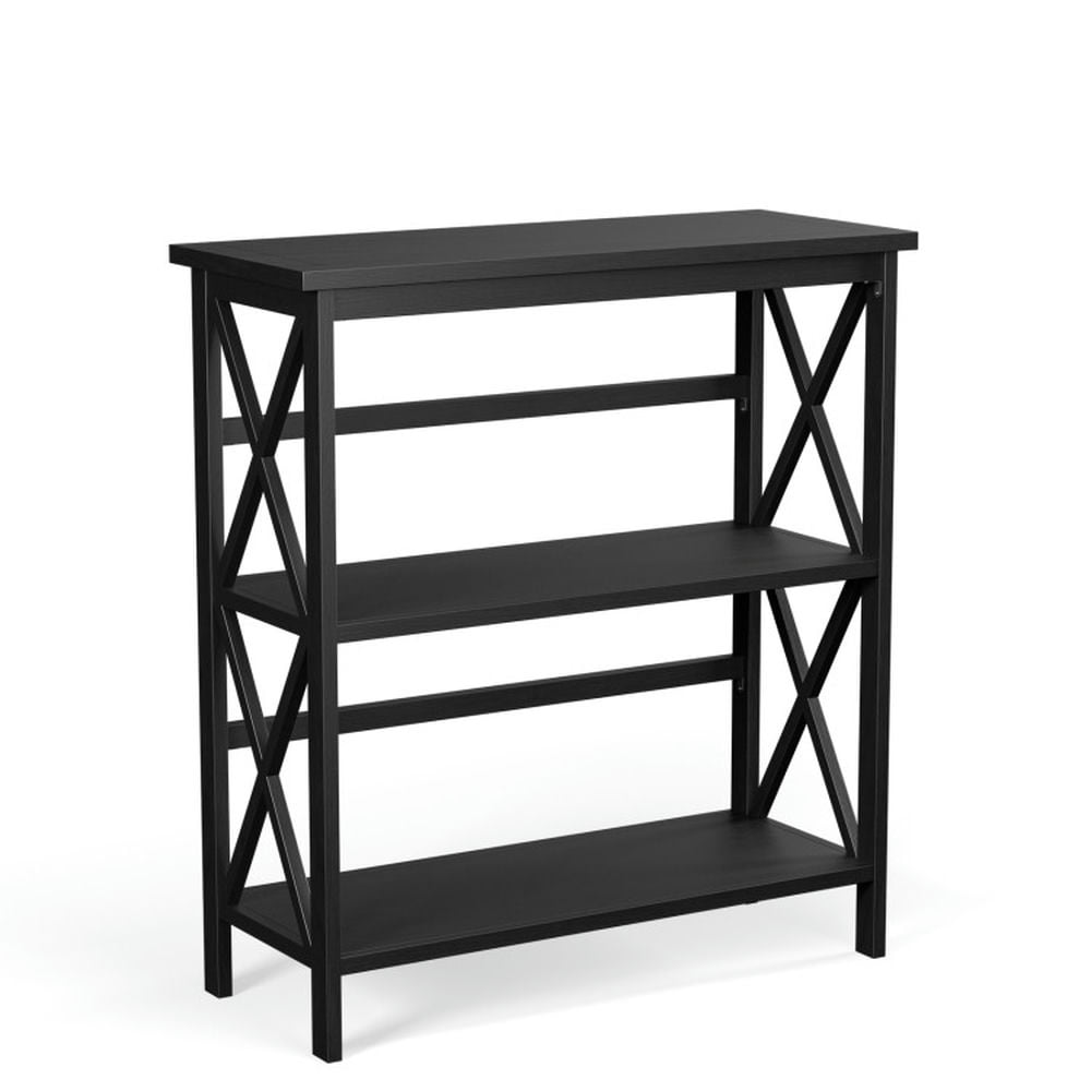 Demi Bonn 3-Tier Wooden Bookshelf, Multi-Functional X-Design Etagere Storage Bookcase, Black