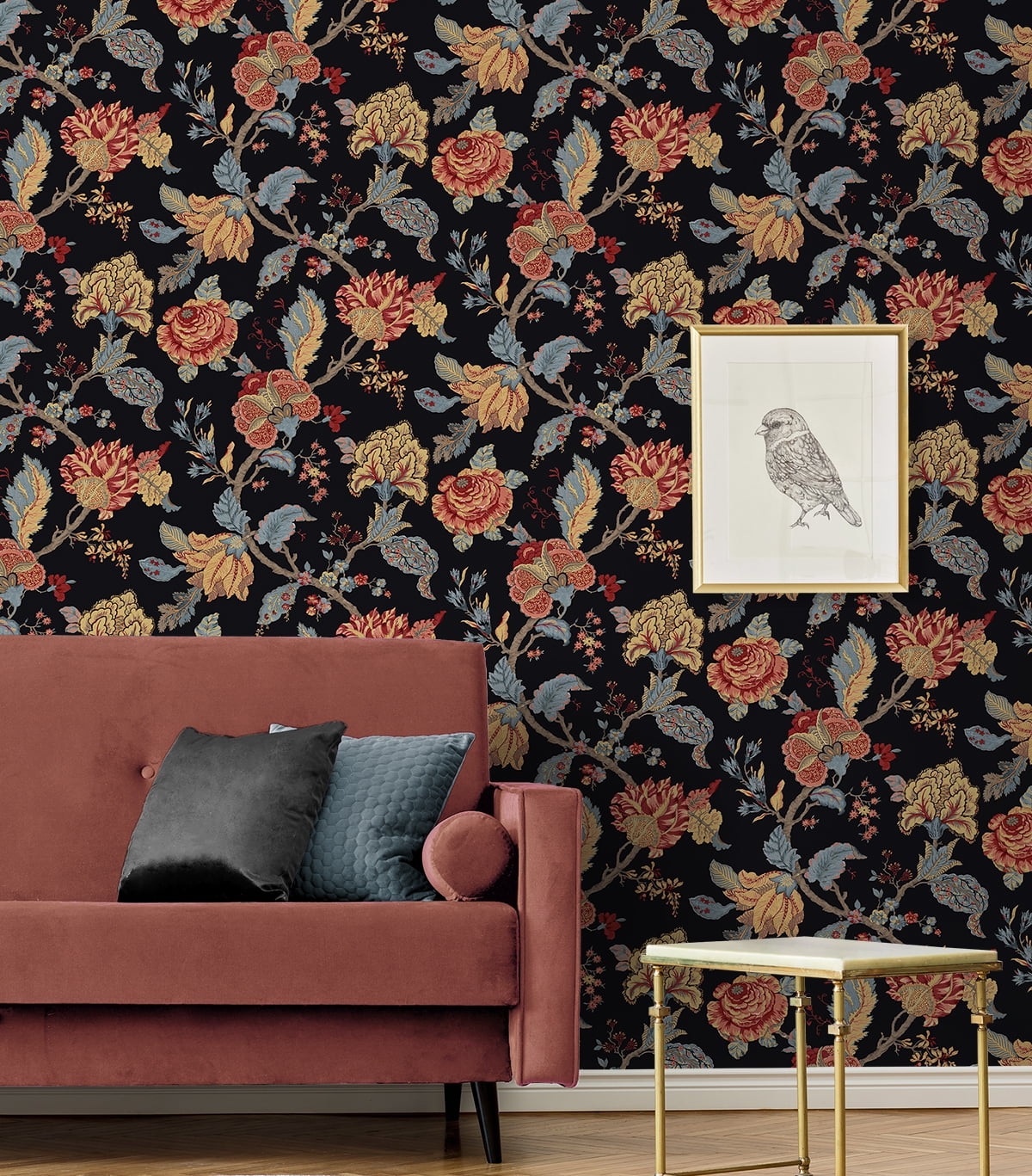 NextWall  Kianna Jacobean Peel and Stick Wallpaper 20.5 in. W x 18 ft. L - Ebony