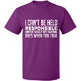 thumbnail image 2 of OXI T-Shirt - I Can't Be Responsible For What, Basic Casual T-Shirt for Men's and Women Fleece T-Shirt Short Sleeve - Purple Large, 2 of 3