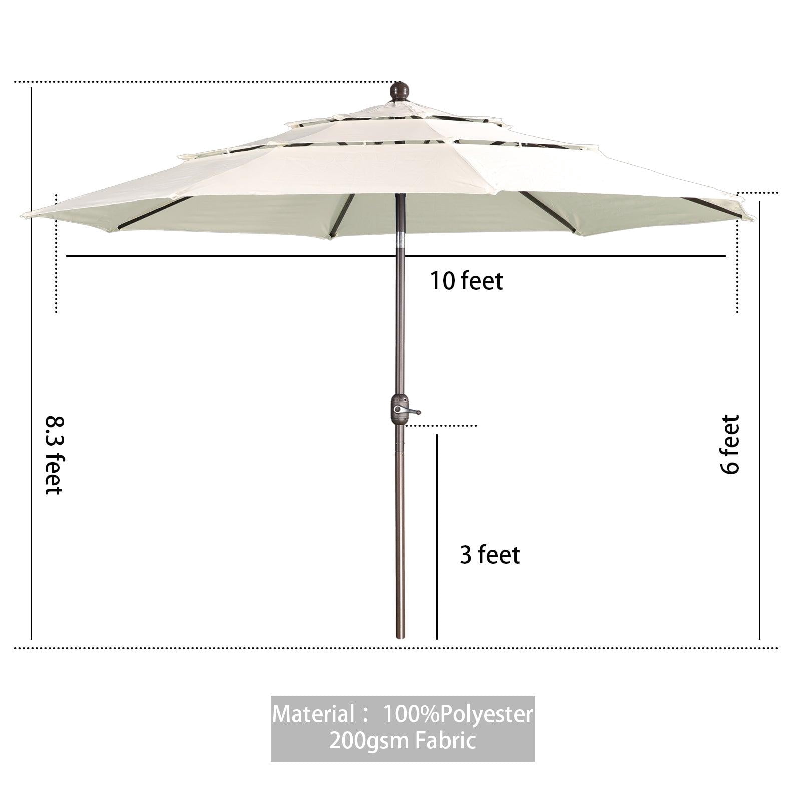 Aoodor 10ft 3-Tier Patio Umbrella, Outdoor Table Market Umbrella Tilt Adjustment and Crank - Beige