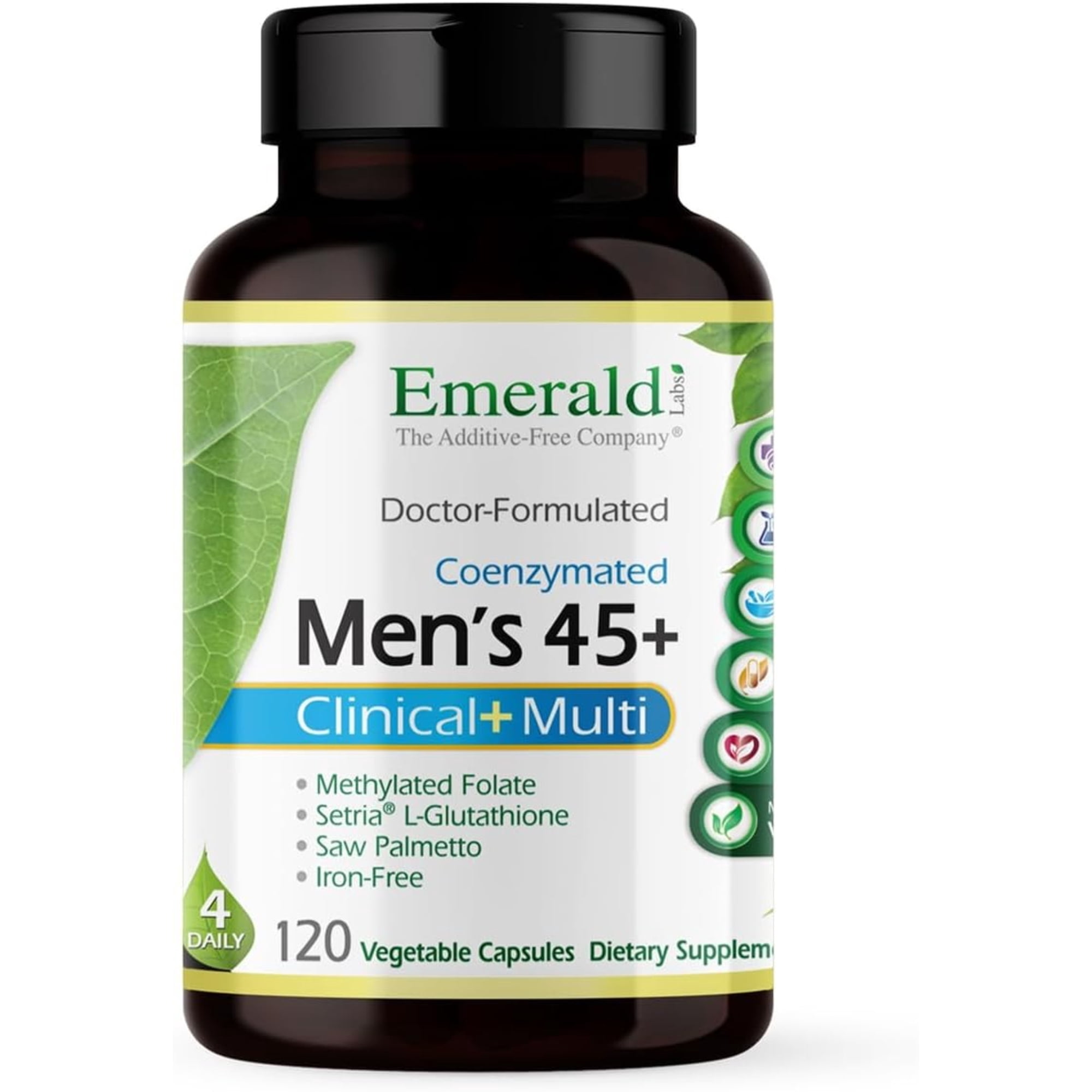 Emerald Labs Men's 45+ 4-Daily Multi - Multivitamin with CoQ10, Saw Palmetto and Lycopene to Support Heart Health, Energy Levels, Immune System, and Strong Bones - 120 Vegetable Capsules