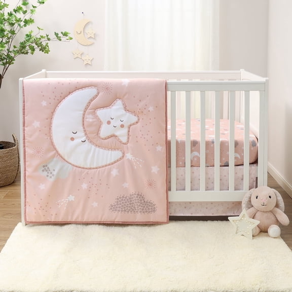 The Peanutshell Crib Bedding Set for Baby Girls, New Moon, 3 Piece