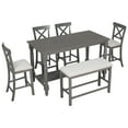 thumbnail image 2 of mteryoing Dining Table Set 6-piece Set a Rectangular Table 4 Upholstered Chairs And 1 Bench Kitchen Dining Table Chairs Set For 6 Persons, 2 of 9