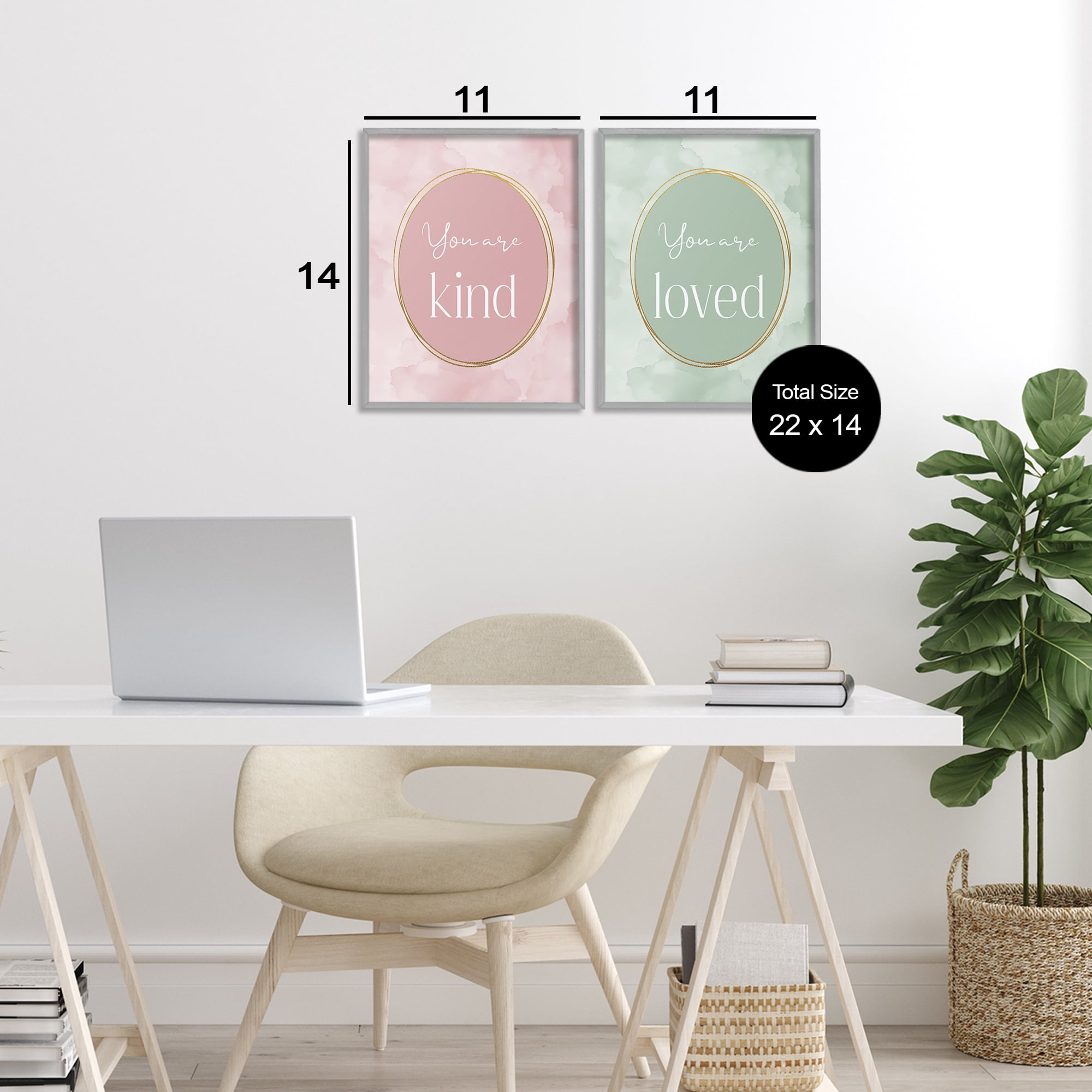 Stupell Industries Pastel Golden Affirmations 2 Piece Gray Framed Giclee Art Set, design by Christine Simpson Art