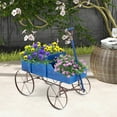 thumbnail image 4 of Gymax Wooden Garden Flower Planter Wagon Plant Bed W/ Wheel Garden Yard Blue, 4 of 10