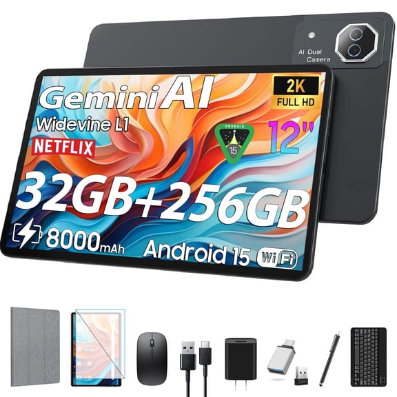 12inch Android 15 Tablet with 256GB ROM 32GB RAM,Helio G99,Octa-Core 5G WIFI,Dual Camera,GPS,2TB Expand,FHD IPS,2K 2000x1200Display Tableta,Wideline L1,GMS Certified,Split-screen,AI,Gaming Tablets