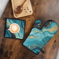 thumbnail image 5 of Teal Gold Marble Kitchen Oven Mitt and Pot Holder Sets 2 Pcs for Baking, Cooking and Grilling, Heat Resistant Up To 392 °F, 5 of 7