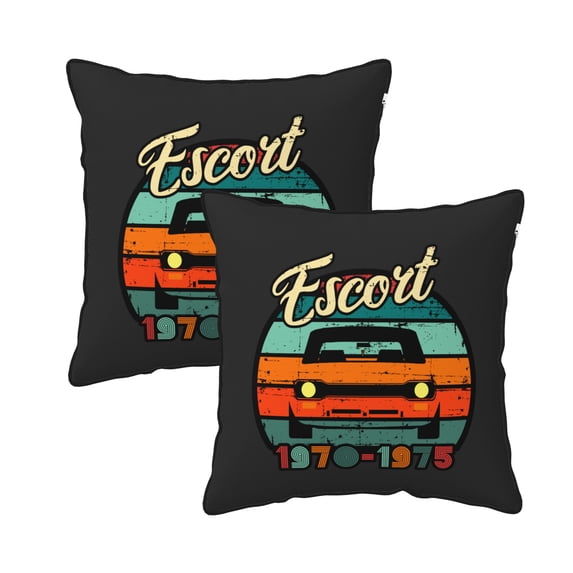 Velvet Decorative Throw Pillow Covers Set of 2, Soft Square Cushion Cover with Invisible Zipper Retro 70s Car Printing, 18"x18"