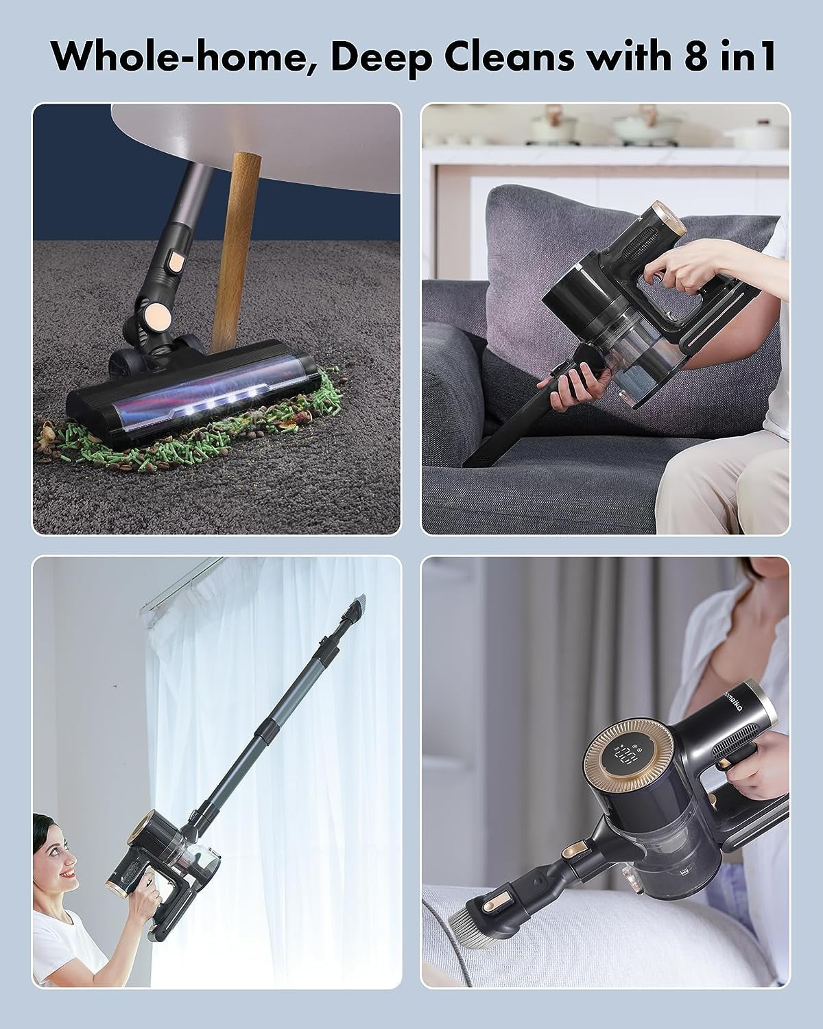Homeika Cordless Vacuum Cleaner, 20Kpa Powerful Suction Vacuum with LED Display, 8 in 1 Lightweight Stick Vacuum with 30 Min Runtime Detachable Battery