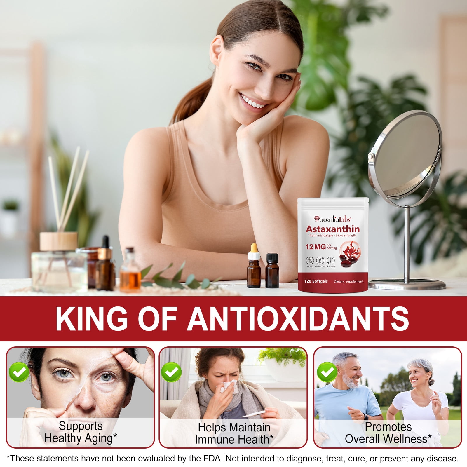 Astaxanthin 12mg 120 Softgels, Antioxidant Supplement for Eye, Joint & Skin Health, 4 Month Supply, 2 Pack
