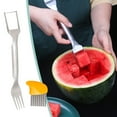 thumbnail image 1 of Herramienta para cortar sandía con cuchillo para cortar frutas, 2 en 1, para el hogar, divisor de frutas, bloque para cortar en cubitos, tenedor para comer, herramienta para cortar melón, 1 Akmoler, 1 of 9