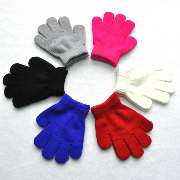 Guantes de punto monocromáticos para niños de 3 a 7 años, guantes cálidos de invierno para jardín de infantes y escuela primaria
