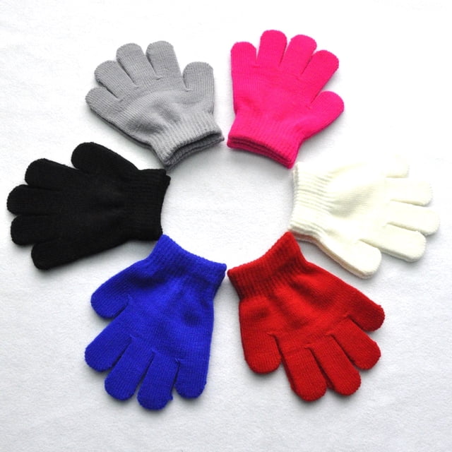 Guantes de punto monocromáticos para niños de 3 a 7 años, guantes cálidos de invierno para jardín de infantes y escuela primaria