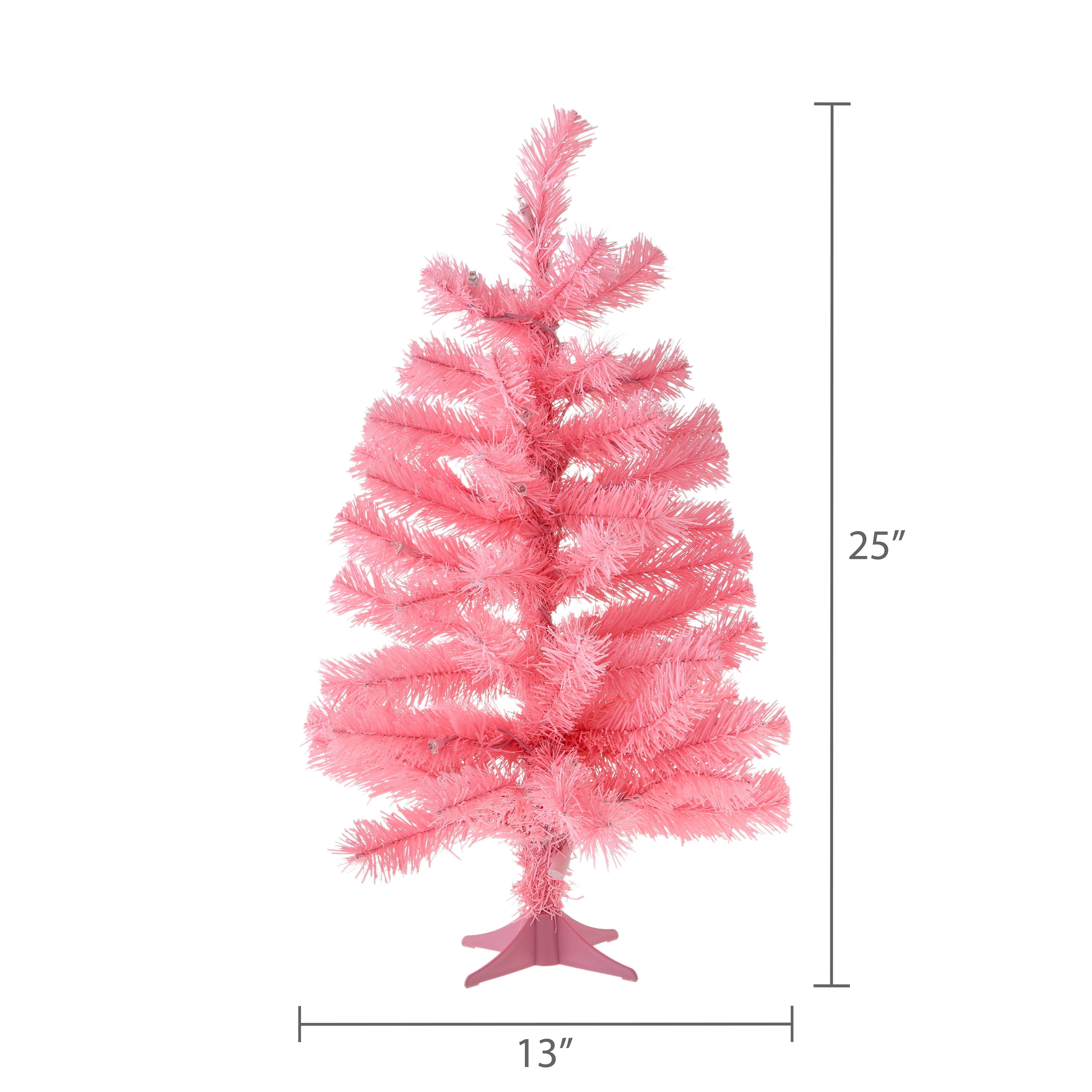 2 FT Mini Pre-Lit Pink Artificial Christmas Tree with 35 Warm White LED Lights and Stand, by Holiday Time