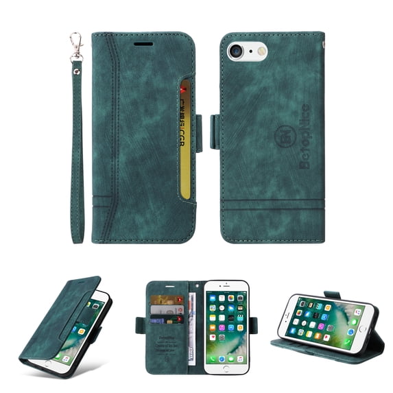 Mantto Wallet Phone Case Fit for iPhone 8 Plus/7 Plus,Premium PU Leather Magnetic Flip Stand Shockproof Drop Protective Card Slots Holder Wallet Protective Case,Green