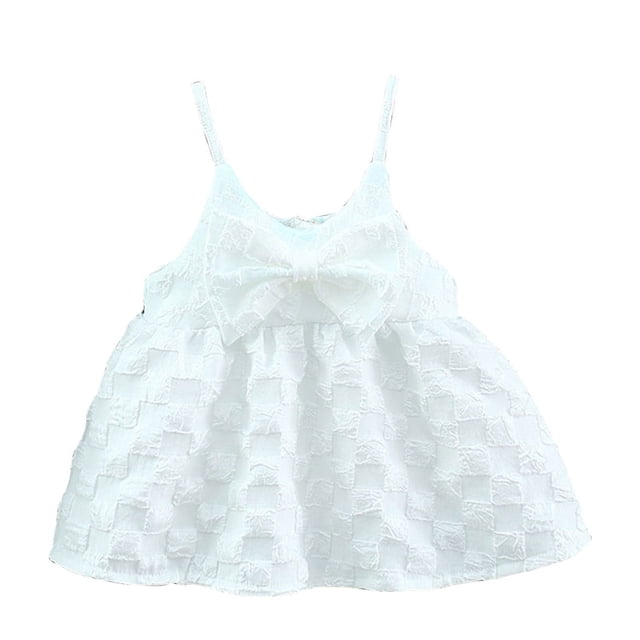 Ashirexll Robes pour Filles Sans Manches à Col Rond Robe en Mélange de Coton de Couleur Unie Longueur Genou Blanc 24-36 Mois