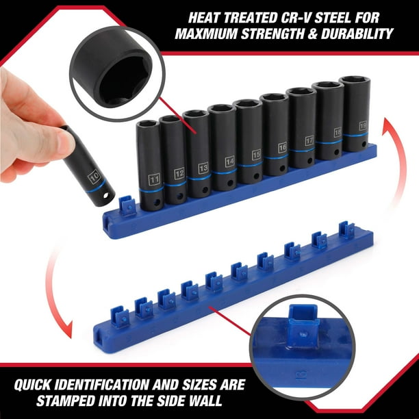 Hyper Tough 11-Piece 3/8-Inch, Deep Drive Impact Socket Set mm