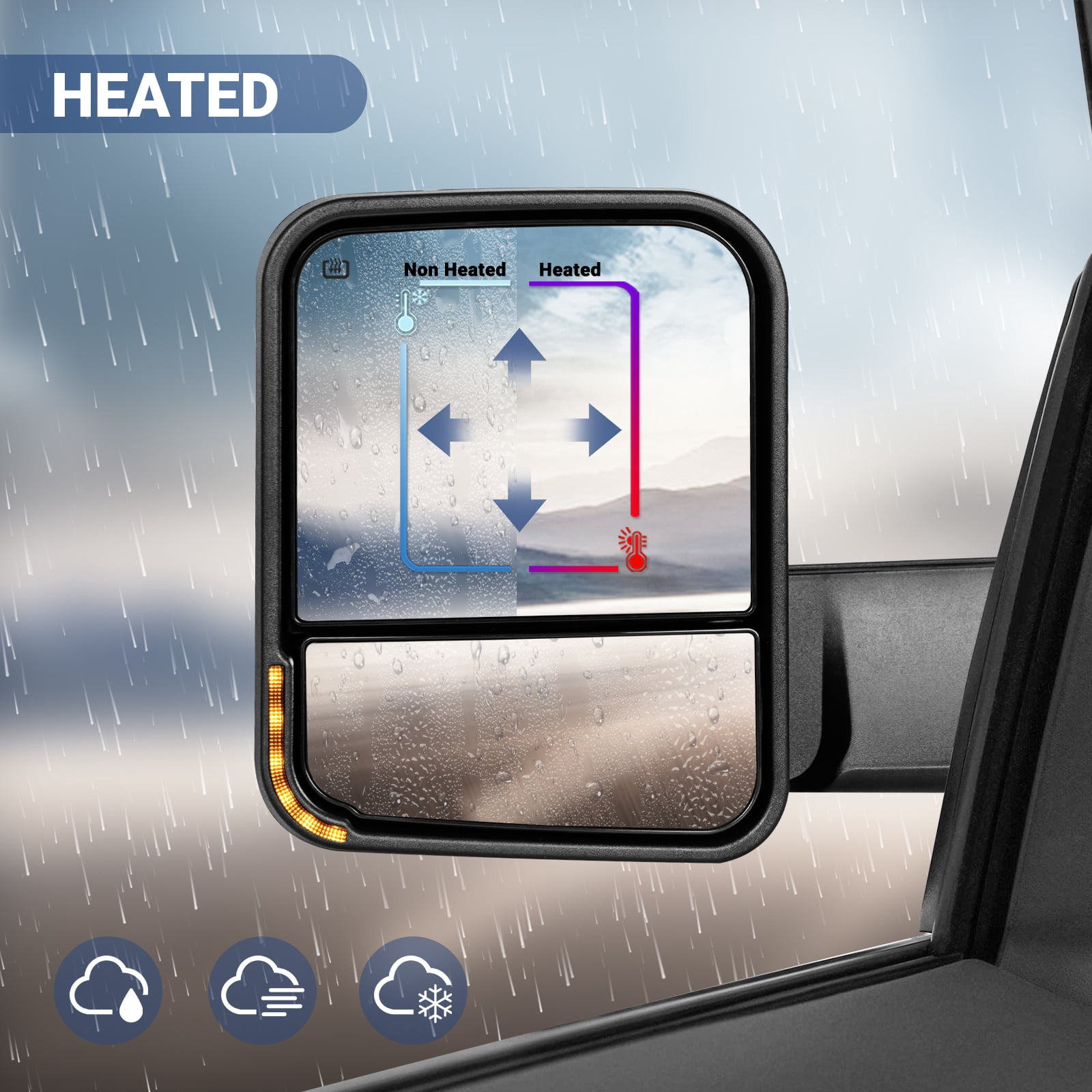 Towing Mirrors For Dodge Ram 1500/2500/3500 (2009-2018) – Power Glass, Heated, Turn Signal, Smoke Lens Pair