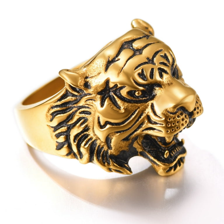 ChainsProMax Tiger Rings Gold Plated Costume Jewelry Size 10 Animal Mens Ring