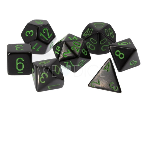 Chessex CHX25458 Opaque Dice Game, Black & Green - Set of 7