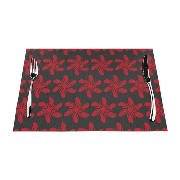 XMXY Woven Placemats Set of 6 PCS, Japanese Red Flower Art Table Mats Washable Heat Resistant Placemats