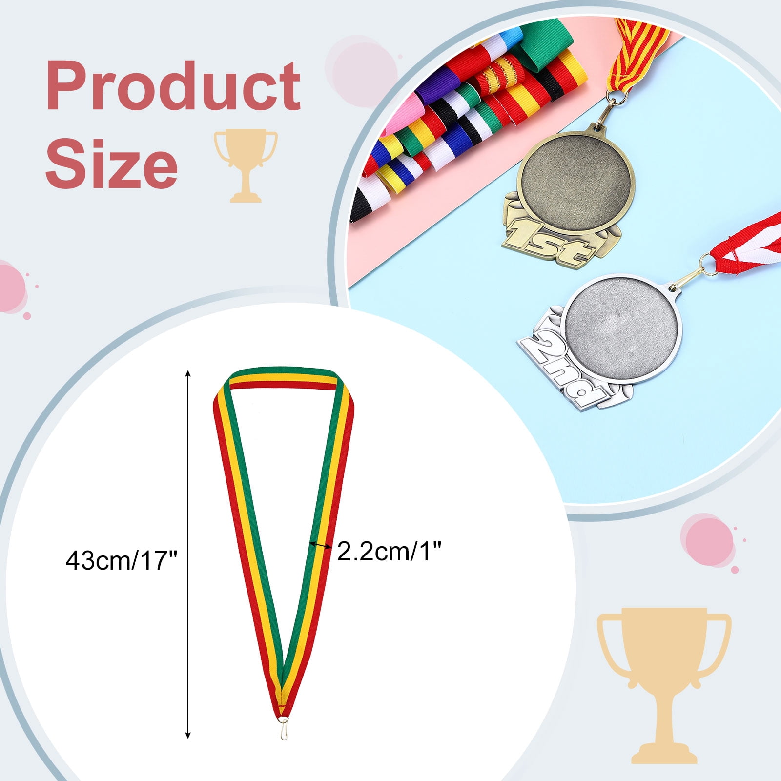 Uxcell Award Neck Ribbons with Snap Clips Polyester Medal Lanyards for Competitions Red/Yellow/Green 100 Pack