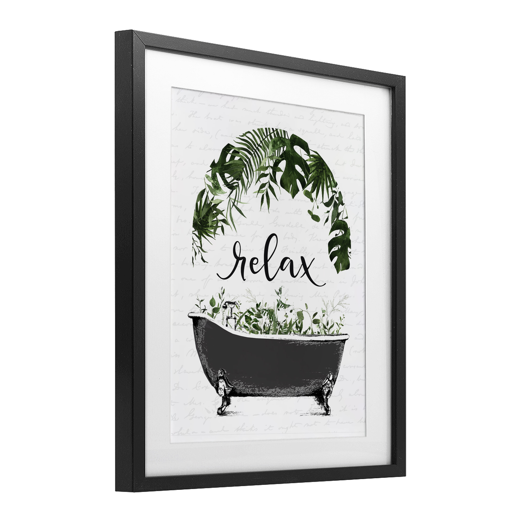 Tropical Bath Relax Black Framed Print Under Glass, design by Lettered and Lined