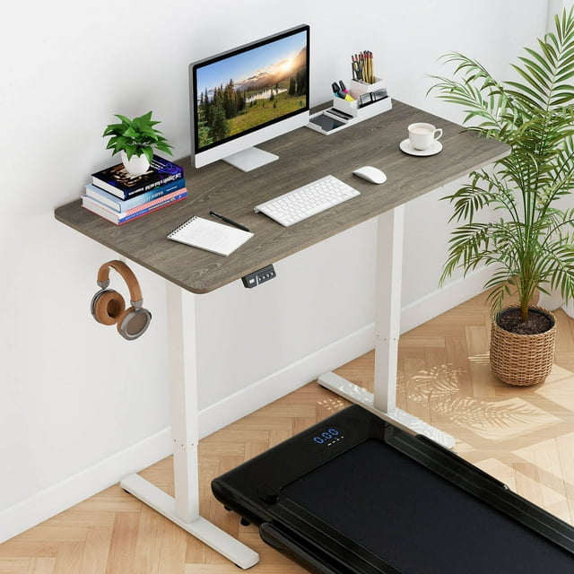 Costway 48" x 24" Electric Standing Desk with LED Display 2 Memory Height Settings for Home Gray+White
