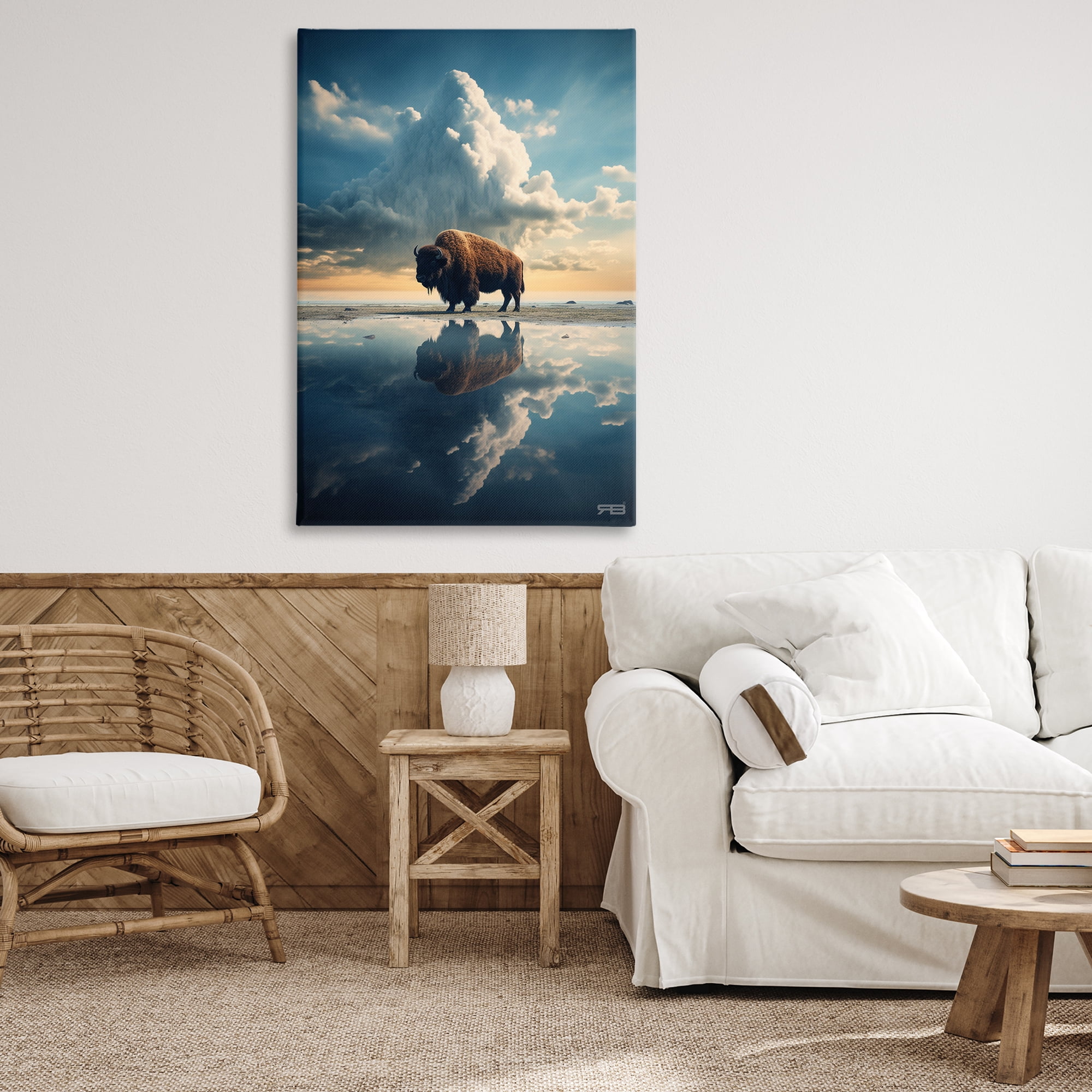 Stupell Industries Bison & Reflective Clouds Landscape Painting Gallery Wrapped Canvas Art Print Wall Art, 30 x 45