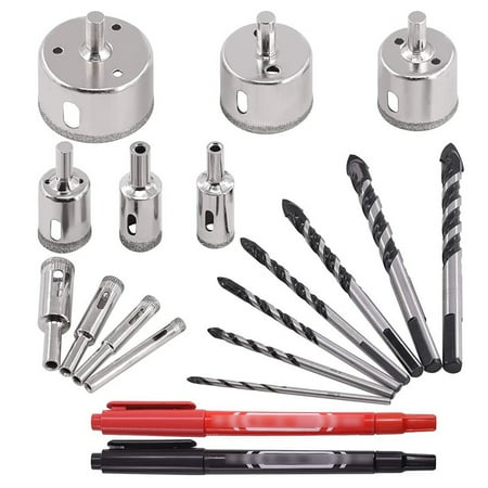 

19Pcs Tile Sets 6-50mm Diamond Drill Bits Assortment Kit Glass Tile Hollow Core Extractor Remover Tools