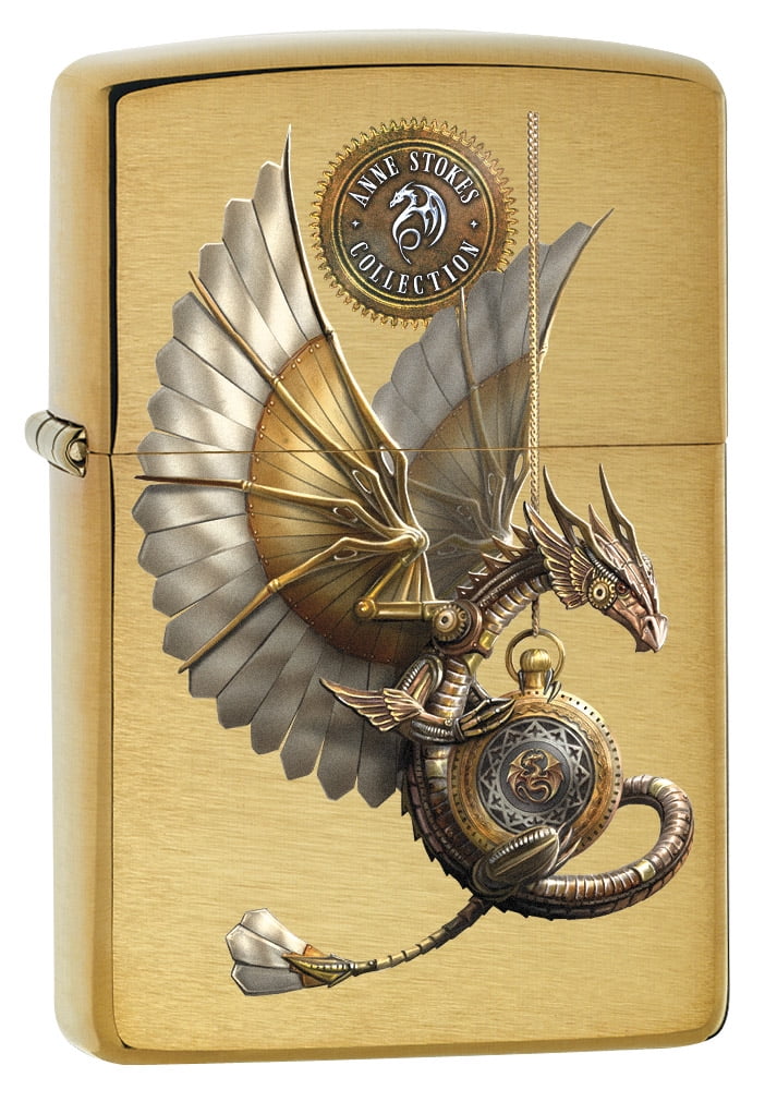 Zippo Lighter Anne Stokes Steampunk Dragon Brushed Brass 79281