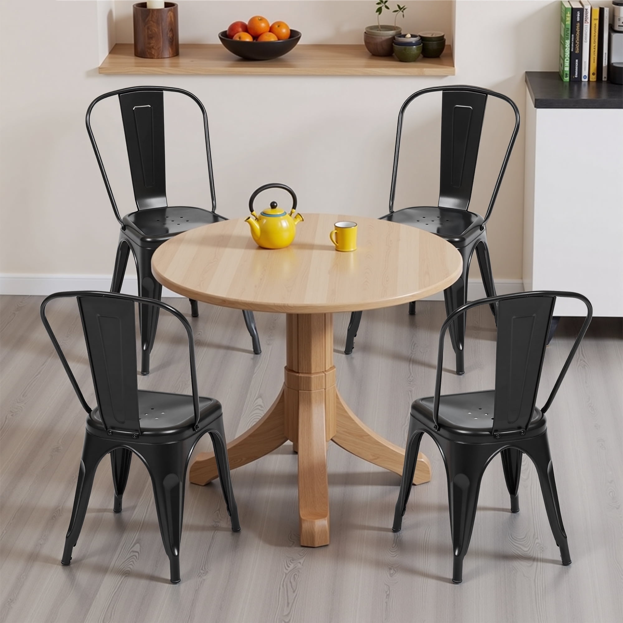 Metal Dining Chairs Set of 4, Stackable Industrial Style Chairs for Kitchen Dining Room, 300LBS Weight Capacity