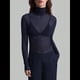 thumbnail image 4 of Top de Larga Ajustado de de Color Liso con Cuello Alto para Mujer, Camisa Transparente. Azul Oscuro S, 4 of 6