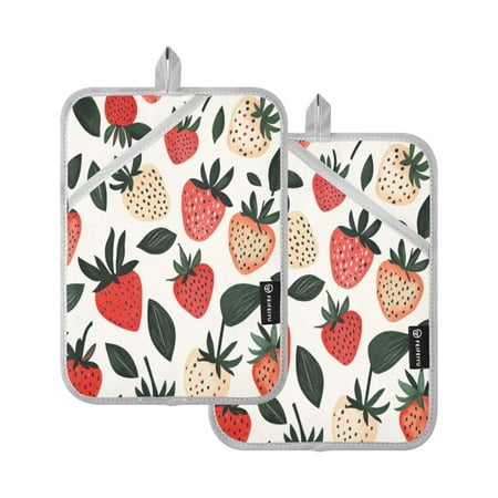 

Two Pieces Of Square Heat Insulation Pad Oven Mitts 7x9.8 Inch Oven Microwave Kitchen Cooking Baking Cute Little Strawberry Seamless1