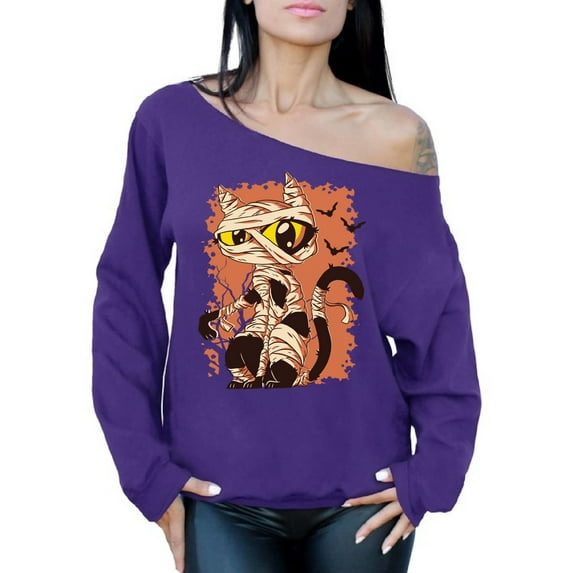 Awkward Styles Halloween Sweatshirt Mummy Cat Off Shoulder Tops for Women