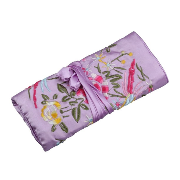 Bolsa de satén con brocado, cómoda bolsa de seda para joyas, multicapa, reutilizable, fácil de combinar, adornos, almacenamiento, pendientes, Ropa, zapatos y accesorios Miscelánea Púrpura claro Sonducket AP015701-05