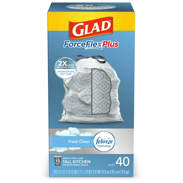 Glad ForceFlexPlus Tall Kitchen Drawstring Trash Bags 13 Gallon Grey