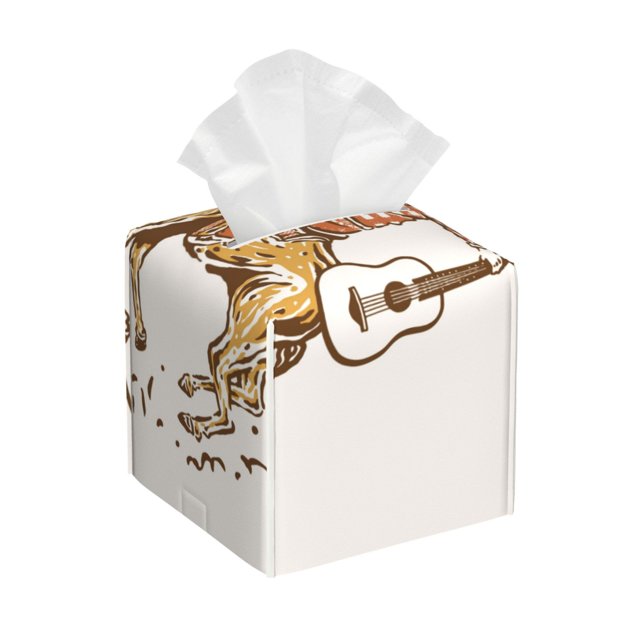 Balery Cowboy Rodeo Guitar Porta Pañuelos de Cuero con Estampado – Funda Moderna Cuadrada para Caja de Pañuelos, Dispensador 5x5x5''