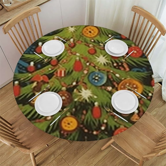 HAOXIT Round Tablecloth Easy to Wipe-Clean Oilcloth Waterproof Round Table Cover for Christmas