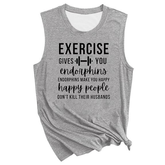 XIAOCHA Women's Humorous Graphic Tank Top Crew Neck Sleeveless Tee Breathable Casual Workout Wear Shirt