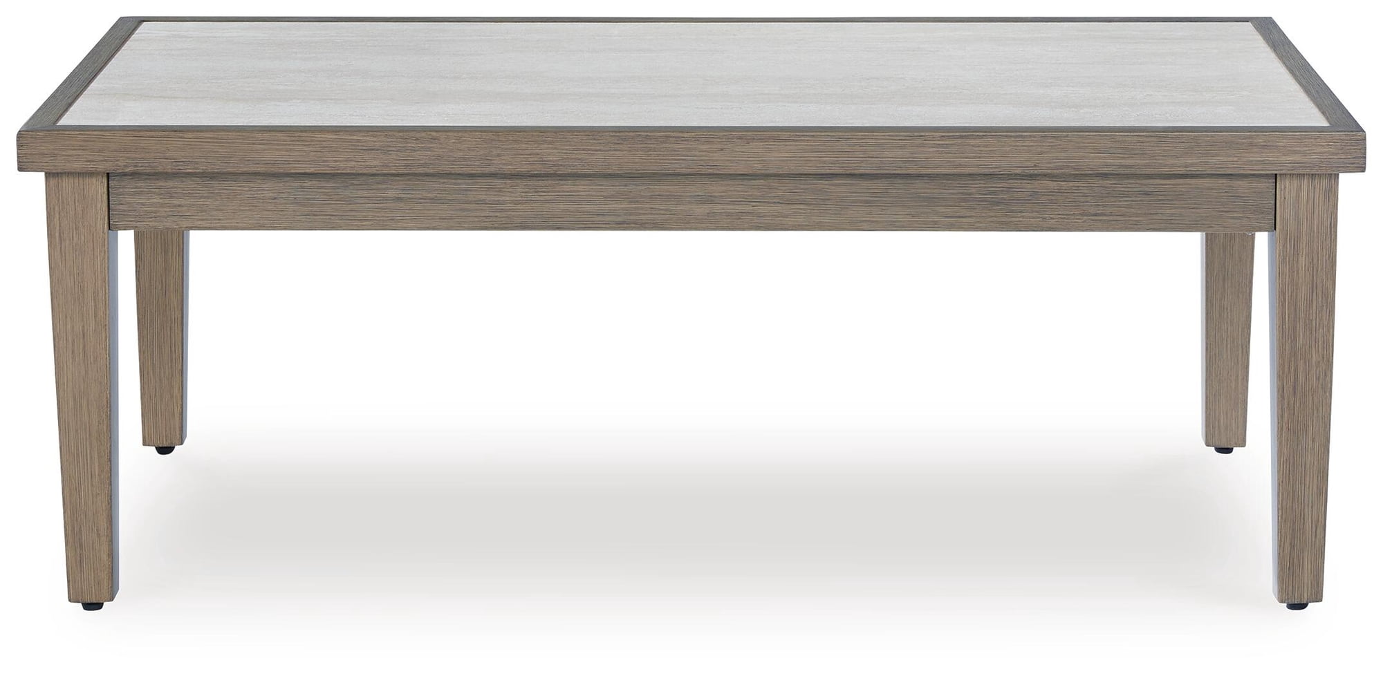 Signature Design by Ashley Rainier Ranch Outdoor Coffee Table - Weather-Resistant Aluminum with Sintered Stone Top, Brown/Beige
