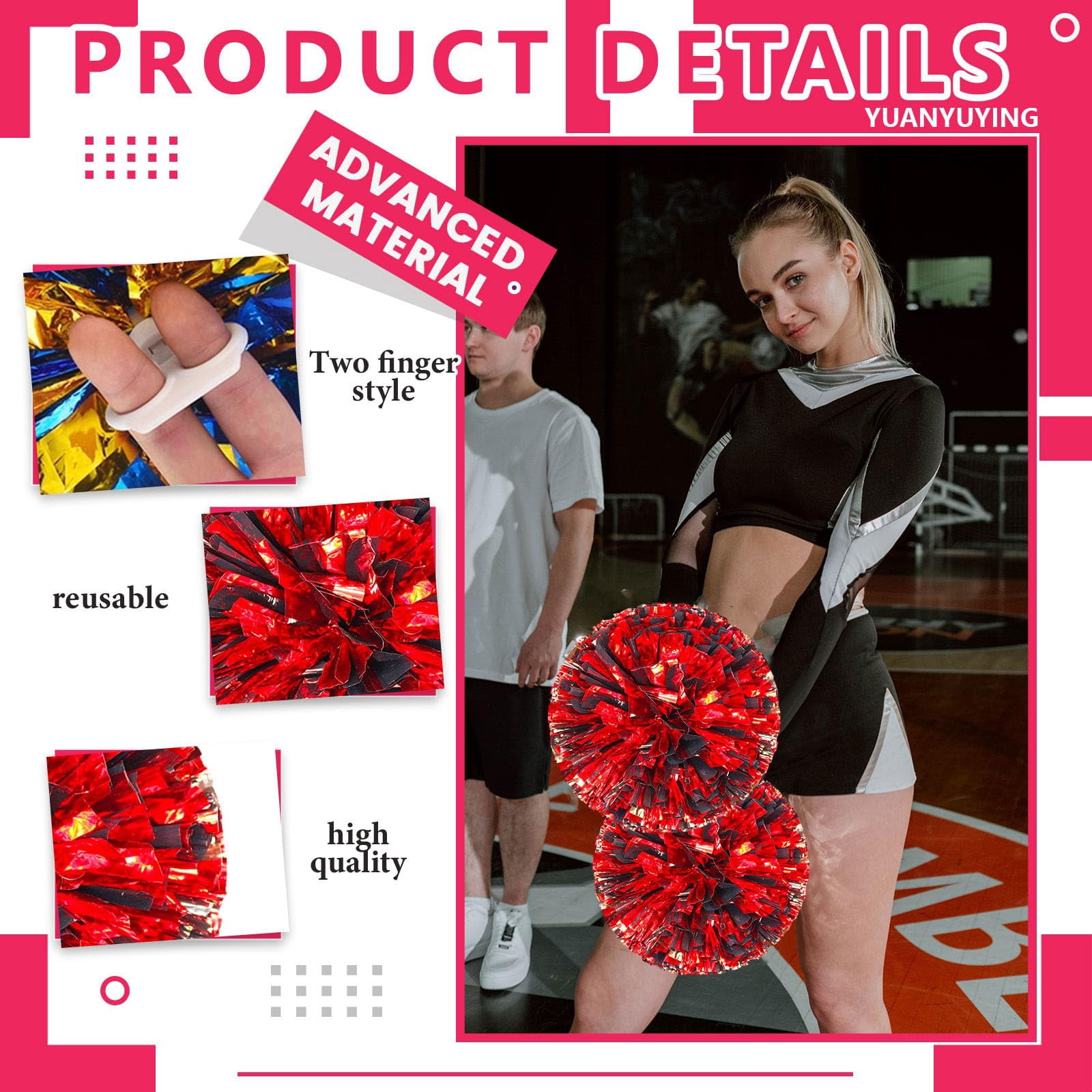 24 Pcs Cheerleading Pom Poms, Cheerleader Pompoms with Finger Holes,Fit for Team Spirit Sports Dance Cheering