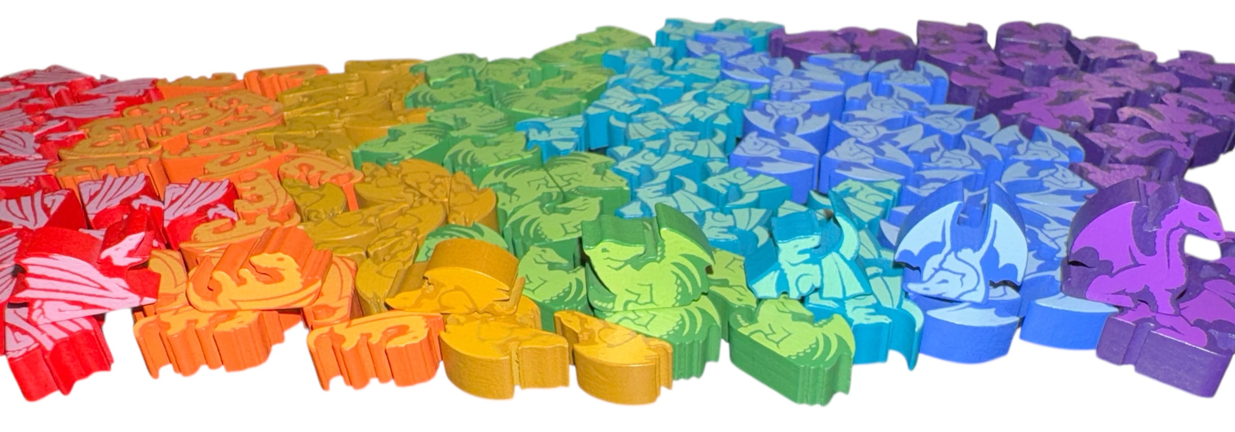 Hoard of Dragon Meeples – Wooden Dragon Tokens for Board Games (140x Meeples in 7 colors)