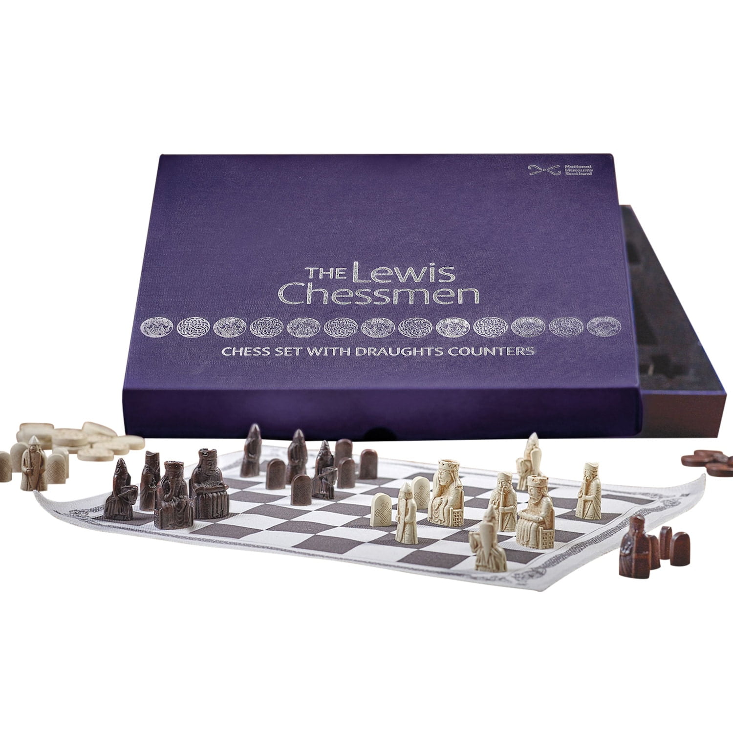 NWB Isle Of Lewis Deluxe Replica Chess Set Ambassador Games Wood 17.125 Inches 