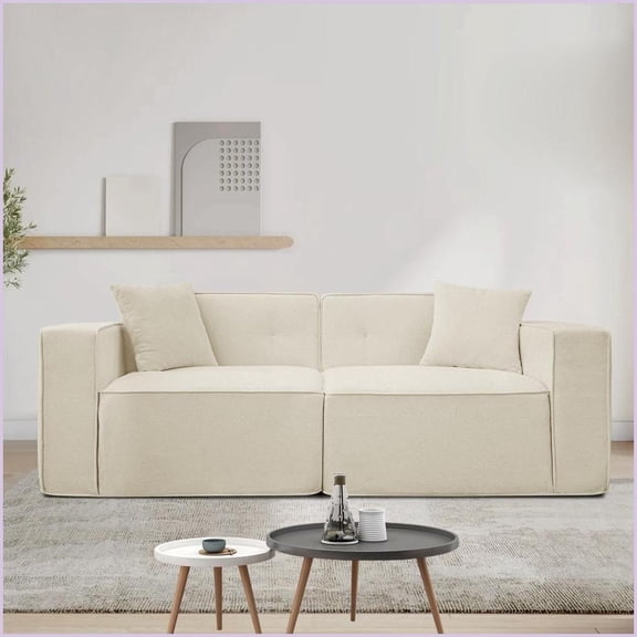 Modern Mid-Century 2-3 Seat Teddy Velvet Sofa – Ergonomic Hybrid Foam Couch for Living Room, Bedroom | White | Velvet | Cushion Back