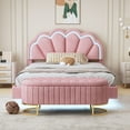thumbnail image 2 of 2 Pcs Full Bed Frame with Headboard and Storage Ottoman Set, Velvet Upholstered Platform Bed with LED Bed Frame and Floating Design, Modern Low Bed Frame with Footrest for Living Room, Bedroom, Pink, 2 of 9