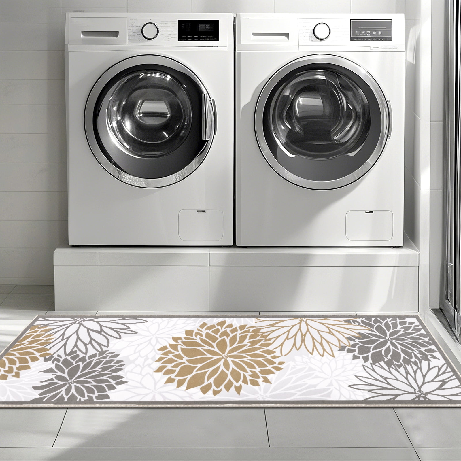 MeyJey 2'x6' Floral Runner Rug for Hallways, Oriental Non Slip Machine Washable Area Rugs Vintage Floor Carpet for Bedroom Kitchen Dinning/Living/Laundry Room, Brown/Gray