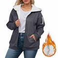 thumbnail image 4 of Fleece Lined Jacket for Women 2025 Winter Oversized Long Sleeve Plain Zip Up Hooded Coat with Pockets Outerwear, 4 of 5